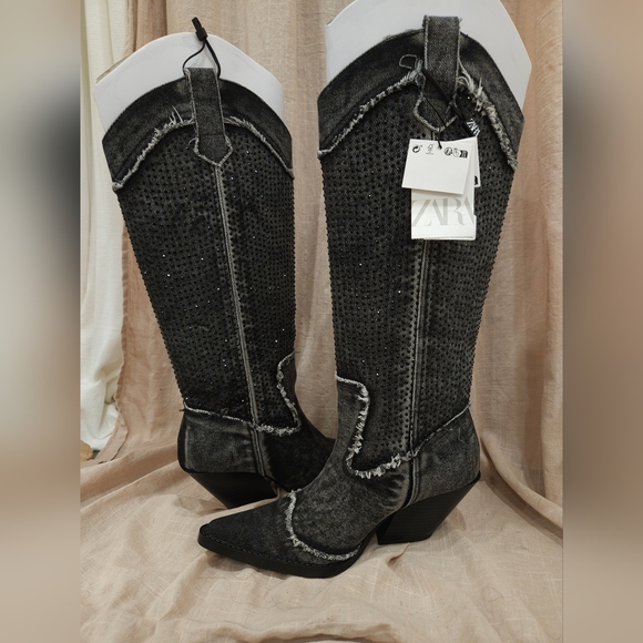RHINESTONE DENIM COWGIRL BOOTS BY ZARA - Picture 8 of 15